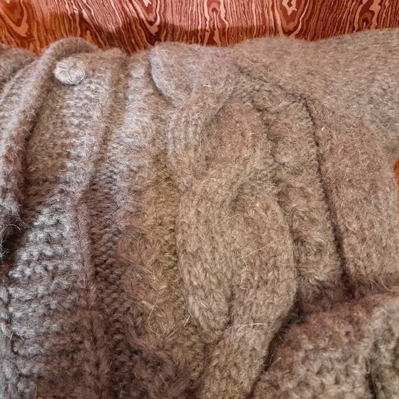 PURE 100% WOOL/KARPAS KNITTED HOODED BUTTON DOWN SWEATER CARDIGAN GRAY WOMEN'S - Picture 9 of 14